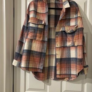 Plaid Women's Jacket in peach and Blue